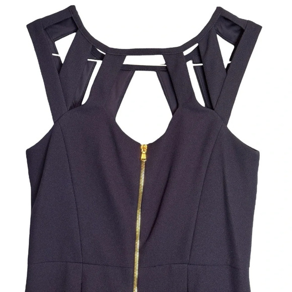 Betsey Johnson Navy Cage Cutout Pockets Pleat Mini Dress Fit and Flare EUC Sz 10 - Picture 7 of 15